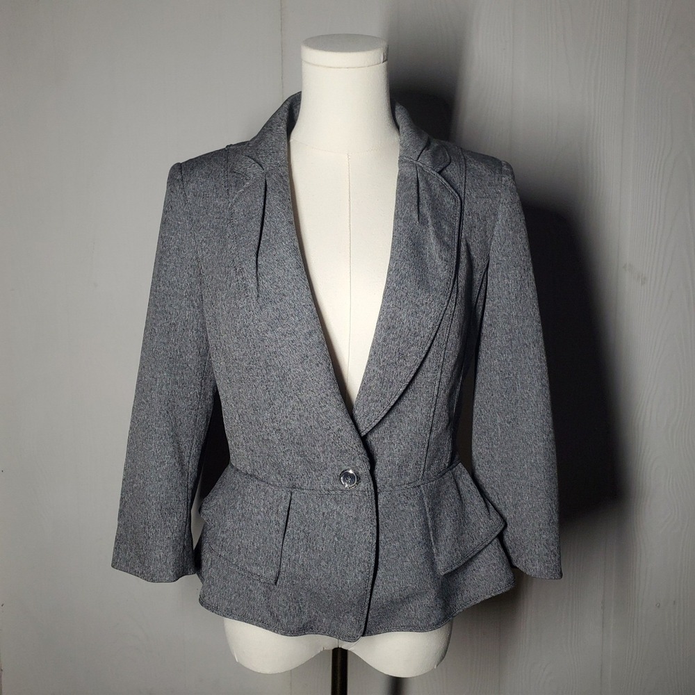 White House Black Market Tweed Peplum‎ Jacket Womens 6 Gray Woven Office Y2K